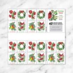 Forever Stamps 2025 Holiday Cheer – Cardinals, Wreath, Holly & Poinsettia Designs, First-Class Postage 100 Stamps 5 Sheets - Image 2