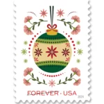Forever Stamps 2024 Christmas Ornaments & Holiday Florals – Holiday Celebration, First-Class Postage 100 Stamps 5 Sheets